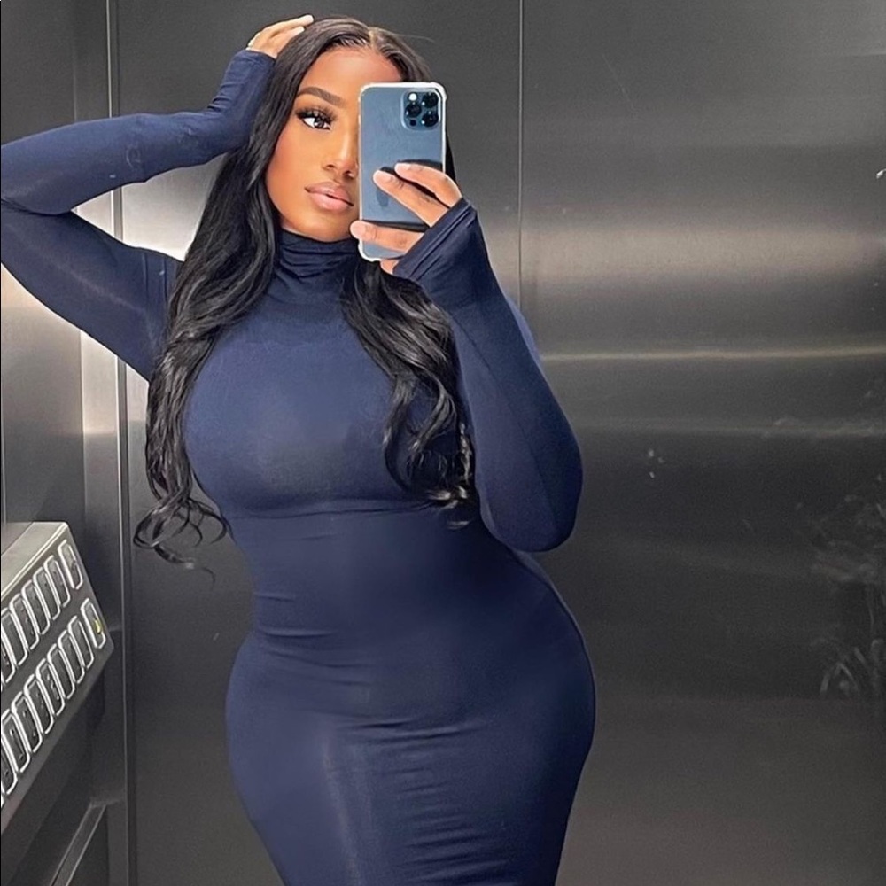 Naked Wardrobe Navy Midi Dress